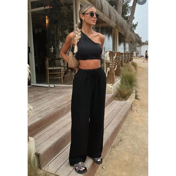 White Fox Boutique Pants - White Fox Live It Up Linen Pants – Black – Size Small